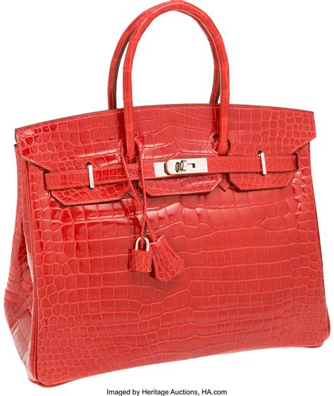 Rouge Braise Shiny Porosus Crocodile Birkin 35 Palladium 